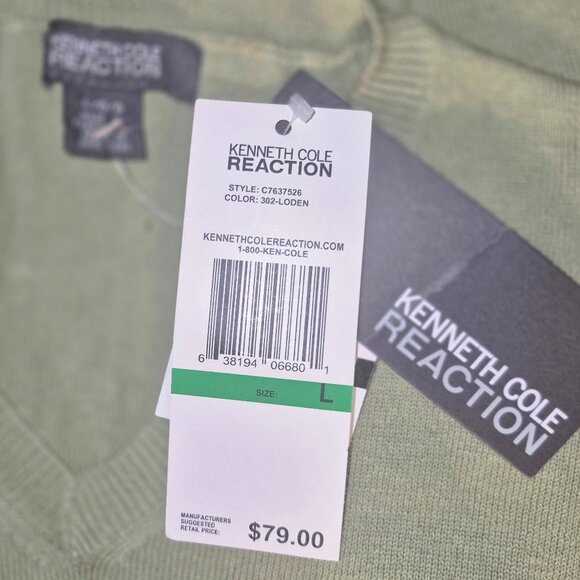 KENNETH COLE REACTION V-Neck cotton sweater, green in size Large NWT - Picture 16 of 16